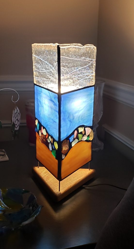 original design - seaglass & seashell lamp