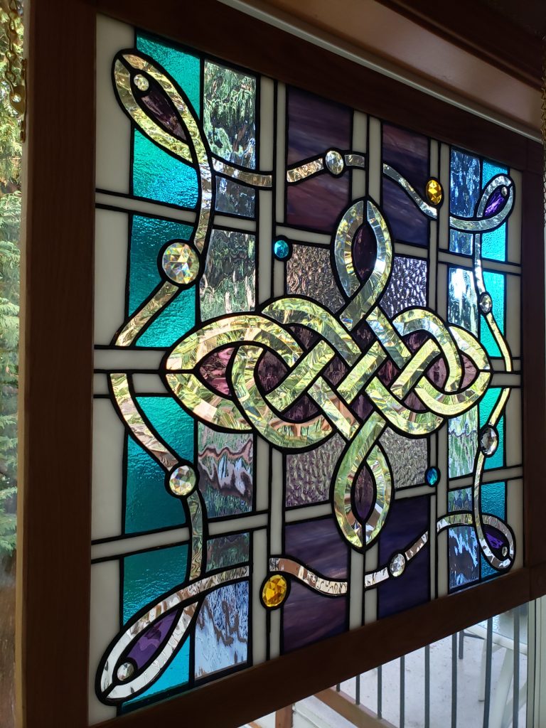 original design - large celtic knot panel in oak frame