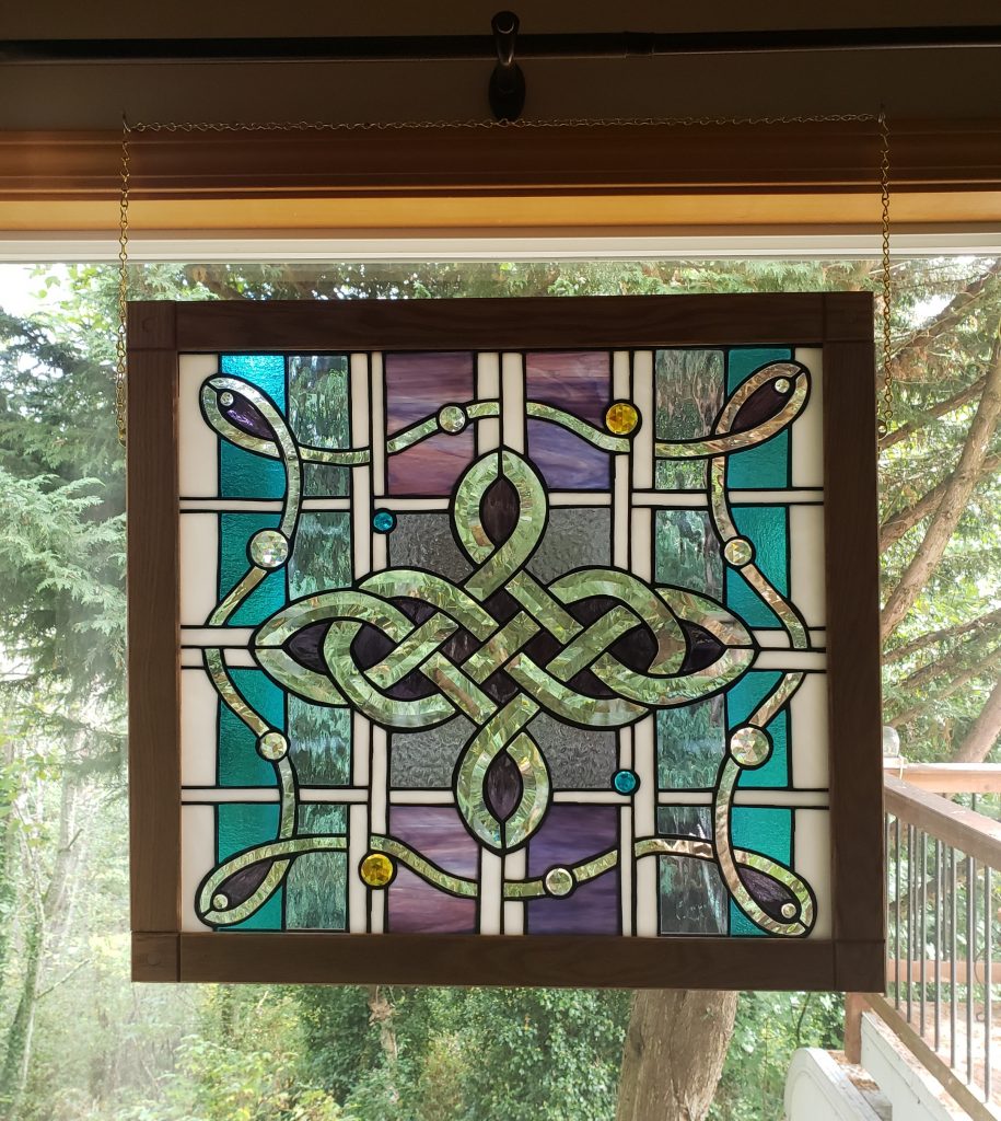 original design - large celtic knot panel in oak frame